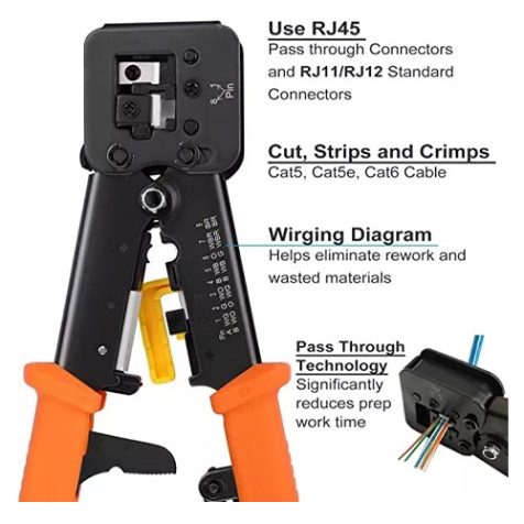 298 S45C RJ45 Pass Through Cat5 Cat5e Cat6 Crimping Tool for RJ45/RJ12 Regular 298 S45C RJ45 Pass Through Cat5 Cat5e Cat6 Crimping Tool for RJ45/RJ12 Regular