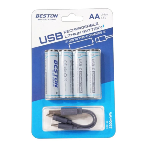 Beston AA 1.5V 2200mAh USB Type-C Rechargeable Lithium Battery