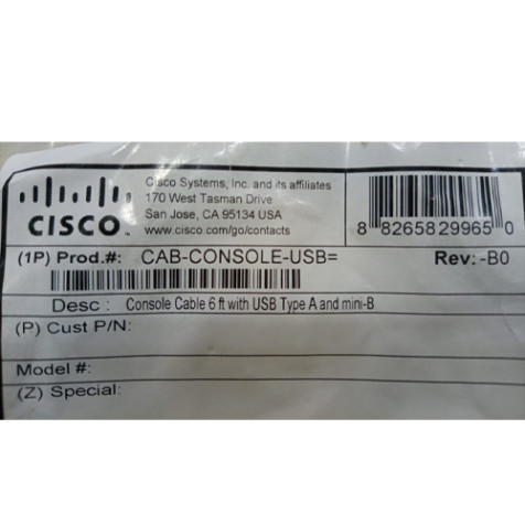 Genuine Cisco Console Cable 6 ft USB A to USB Mini-B for 900 Routers & 3010 Switches