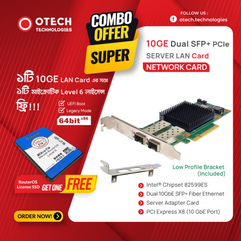 Huawei Intel 10G Dual Port SFP+ Ethernet LAN Card with Mikrotik Level 6 License SSD Combo Offer