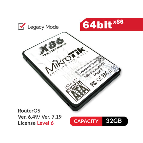 MikroTik 2.5in SATA 32GB SSD Legacy x86 RouterOS 64bit License (Pre-Install) Level 6