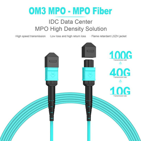 OTECH MPO 12C OM3 LSZH 5 Meter Multi-Mode 40G/100G Fiber Patch Cord	