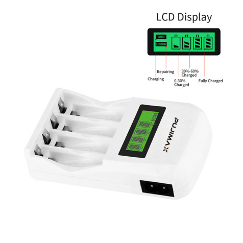 PUJIMAX 4-Slots Smart Battery Charger PJ-LCD003 LCD Display AA/AAA 1.2V NiMH Rechargeable Batteries