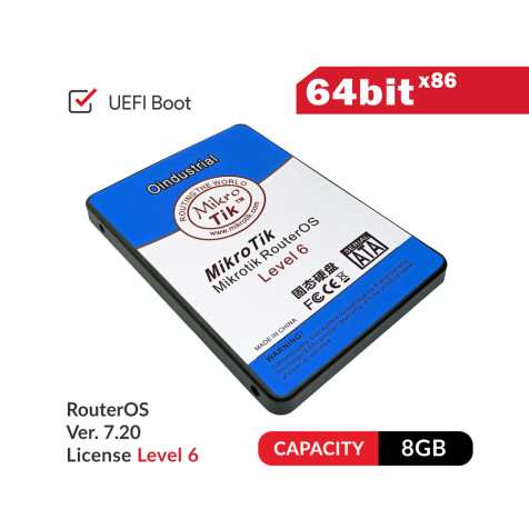 MikroTik 2.5in SATA 8GB SSD UEFI x86 RouterOS 64bit License (Pre-Install) Level 6