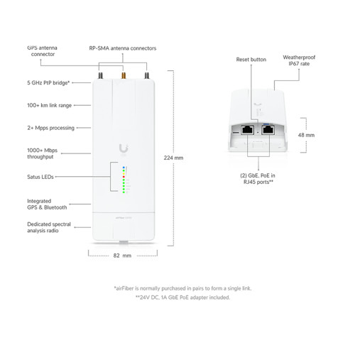 Ubiquiti airFiber AF-5XHD 5Ghz 1Gbps+ Long Range PTP Backhaul  Radio Link